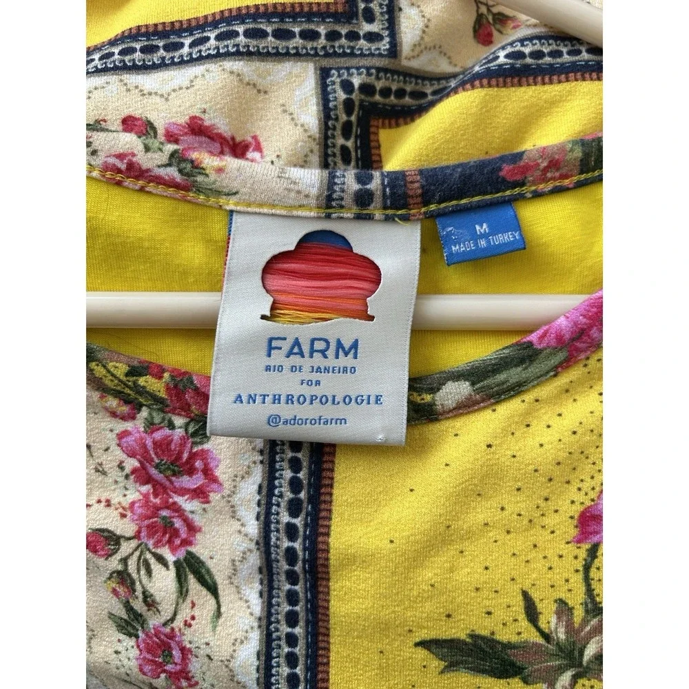 Farm Rio Anthropologie Floral Shift Dress Yellow‎ Patchwork Multi Mini Boho Sz M